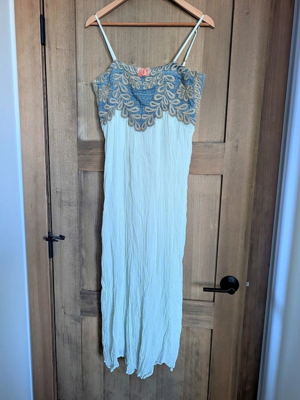 Free People Emery Maxi Floral Lace Trim Dress in Blue & Green